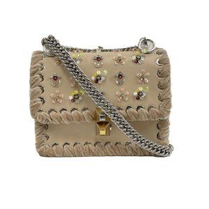 Fendi - NEW Kan I Bag Embellished Whipstitch Leather - Nude Beige Crossbody